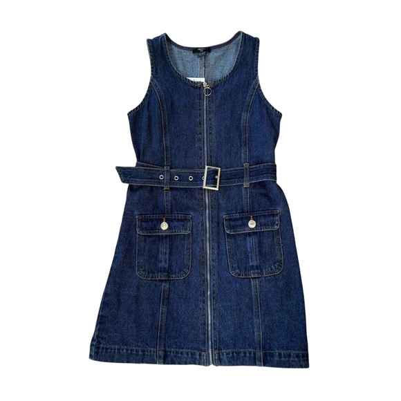 Forever 21 Blue Denim Jeans Dress Straight Sleeveless Belted Girls 11/12 NWT - Picture 1 of 9